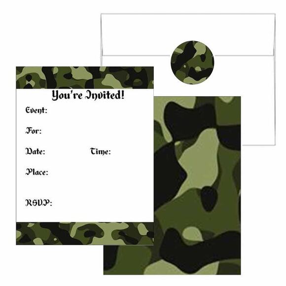 Camouflage Invitations Cards Envelopes and Sticker Seals - Picture 1 of 1
